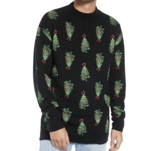 The Rail Mens 1901 Longline Christmas Tree Sweater in Black Size Medium